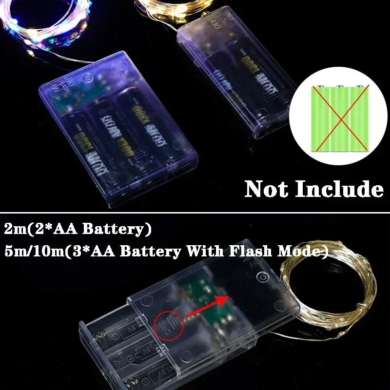 Silver Wire Festoon LED Light String Garden Outdoor Battery Box Garland Lamp for Wedding Camping Party Home Room Decoration