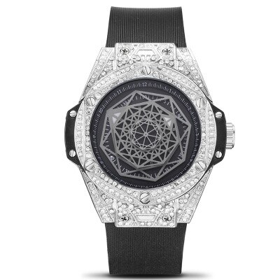 Kimsdun Luxe Diamant Horloge Voor Mannen Hip Hop Iced Out Horloge Mannen Quartz Horloges Rvs Dial Leather Horloge man: Rubber 2