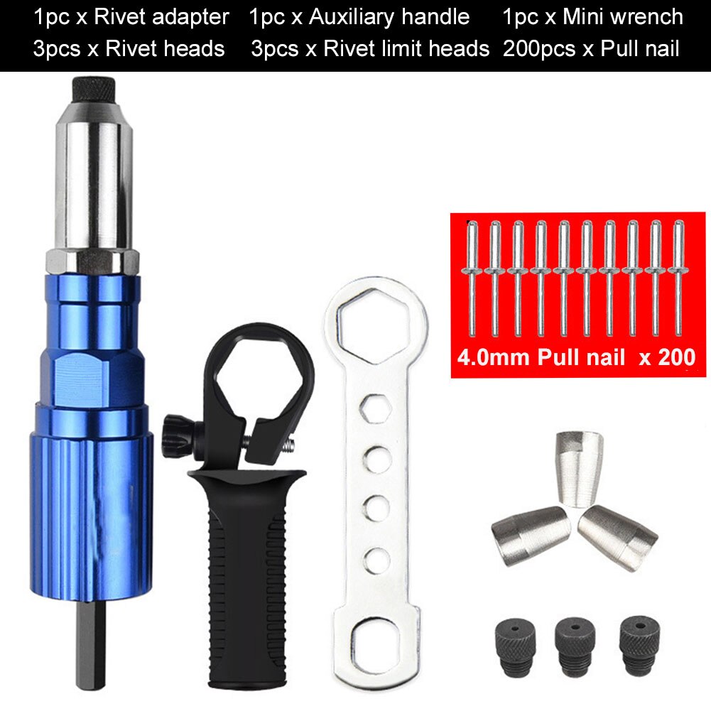 Klinknagel Adapter Set Vervanging Accessoires Draadloze Klinken Anti Slip Power Boor Draagbare Tool Elektrische Insert Moer Professionele