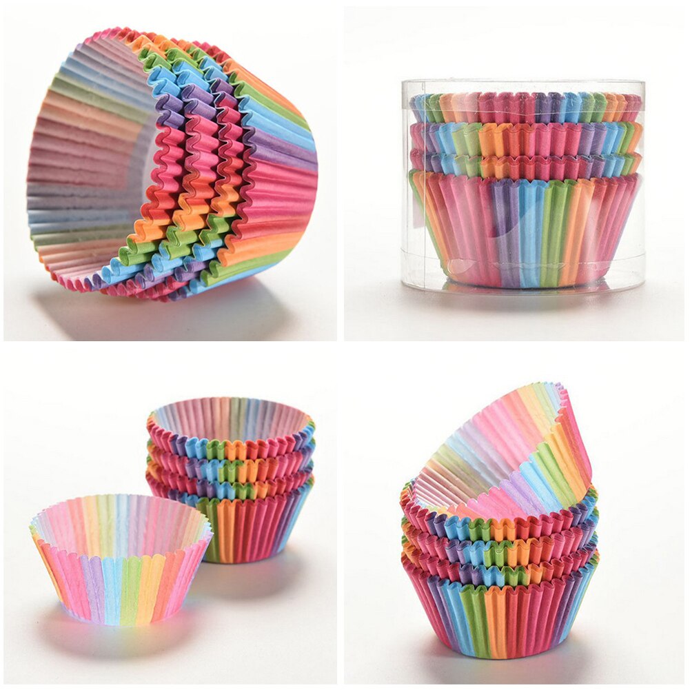 100Pcs Rainbow Kleur Vormpjes Cakevorm Cake Cup Papier Bakken Cup Cake Decorating Gereedschap Keuken Benodigdheden