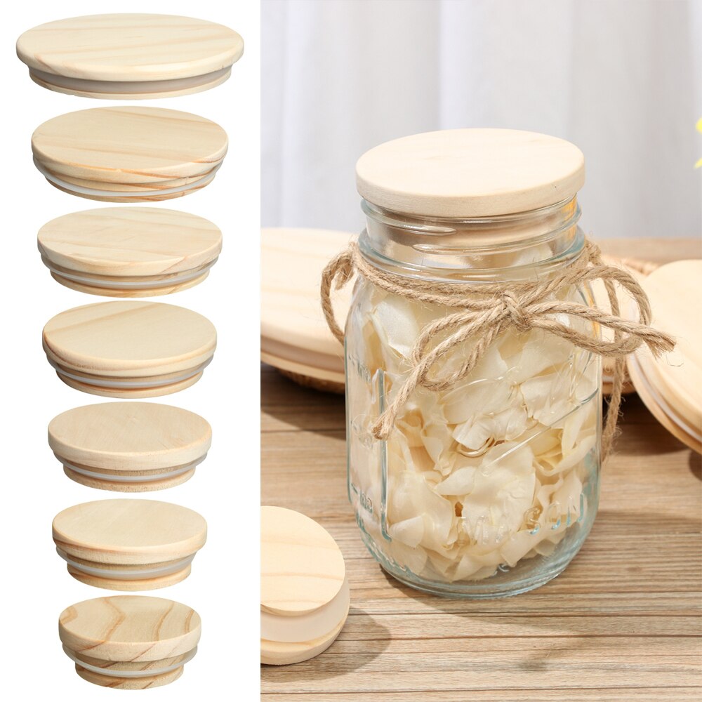 Mason Jar Lid Wide Mouth Cover Wood Lids Various Sizes Reusable Wooden Kitchen Organization Bottle Sealing Caps Canning Storage