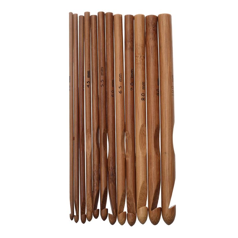 12Pcs Metaal/Houten/Plastic Handvat Haaknaald Breinaalden Set Haken Naald Tool Trui Breien Diy Ambachten: 12pcs-wooden