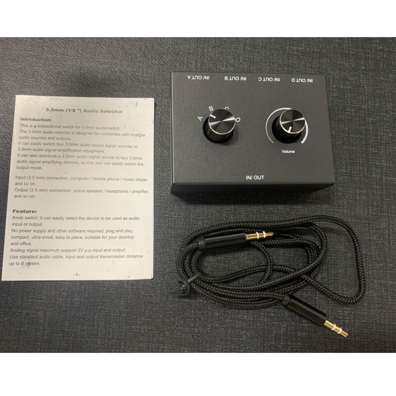 Neoteck 2 way /4 way 3.5mm audio switch switcher 2 x 1/1 x 2 or 4 x 1/1 x 4 audio switcher splitter med 3.5mm kabel för högtalare