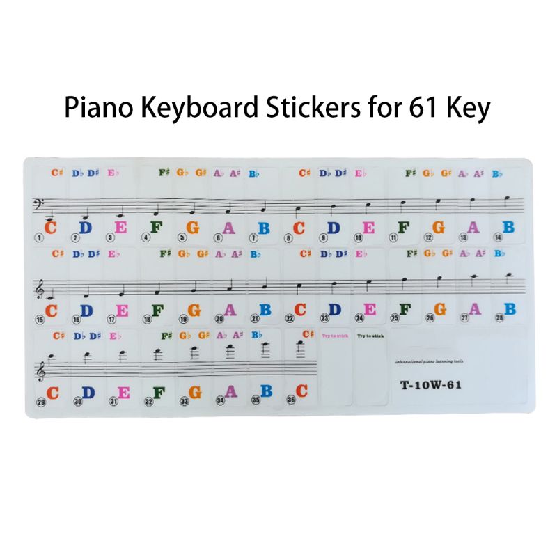Piano Keyboard Stickers Specially for 61 Key.Colorful Bigger Letter Removable
