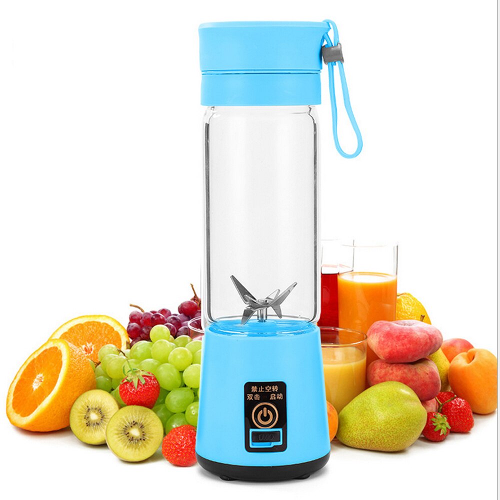 Portable Electric Juicer Rechargeable Smoothie Blender USB Mini Fruit Mixers Juicers Fruit Extractors Food Milkshake Multifuncti: blue