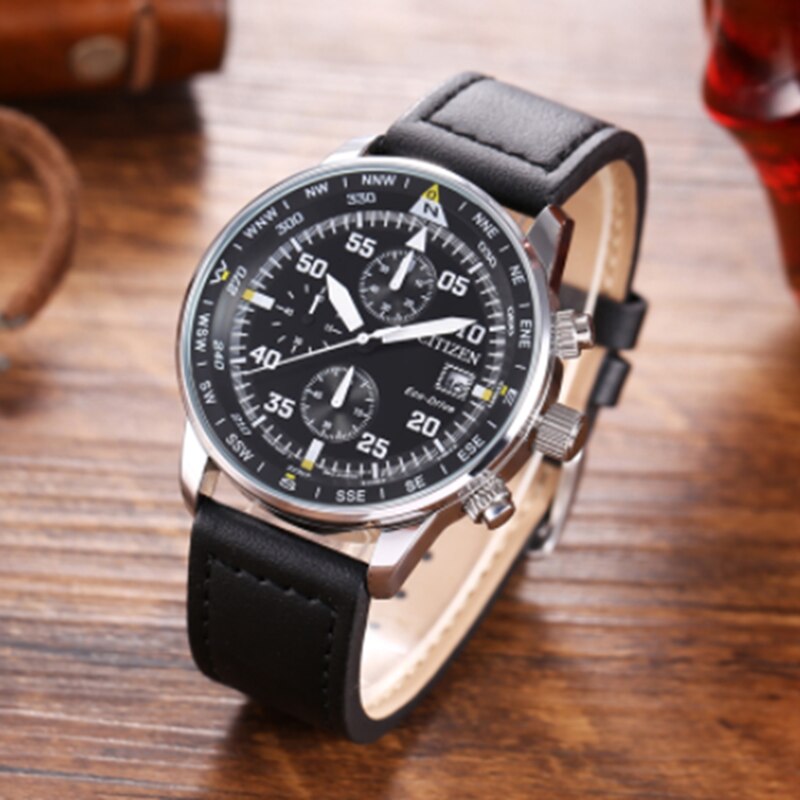 Heren Blue Angels World Chronograph Horloge Luxe Japan Quartz Horloges Business Paar Casual Staal/Lederen Band Horloge: 3 ButtonSilver black