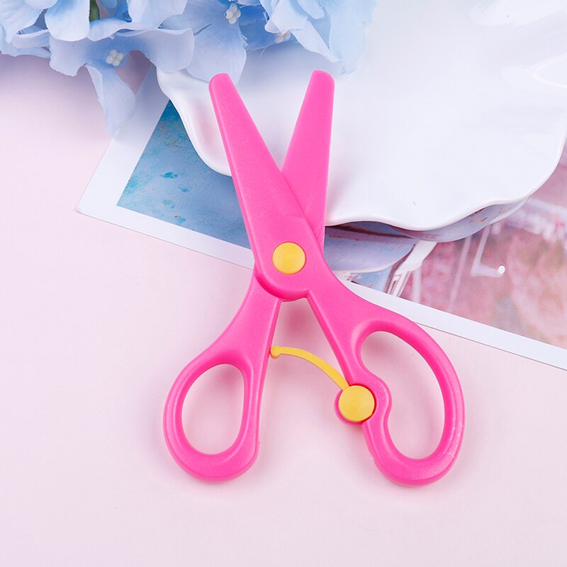 1pcs Plastic Cute Mini Safety Round Head Scissors Student Kids Paper Cutting Kindergarten School Supplies: pink