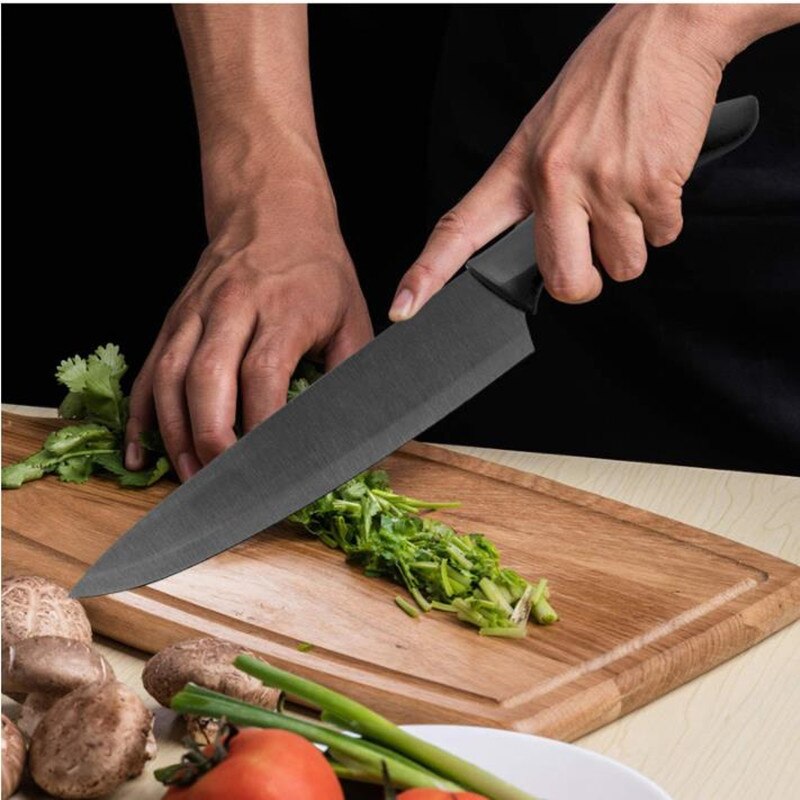 6 Pieces Chef Knife Matte Black Titanium Plated Knife Set Stainless Steel Forged Kitchen Knife Set Sharp Knife Set