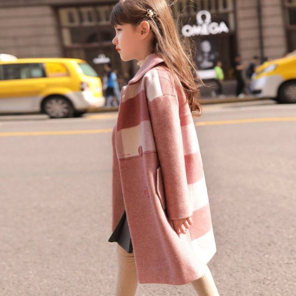 Baby jenter barn ull jakker kåpe vinter barn lang rutete småbarn jente yttertøy til jente 4 5 6 7 8 9 10 11 12 13 år