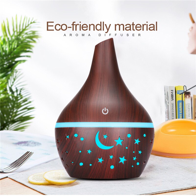 300ml wood grain aromatherapy essential oil diffuser 7 color Moon light ultrasonic cold fog Mini humidifier air purifier