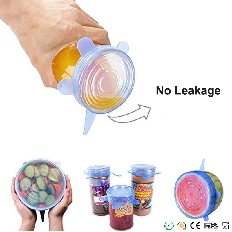 6 stuks herbruikbare siliconen kom afsluitdoppen magnetron koelkast verse kom deksel voedsel vers houden rekbaar magisch deksel