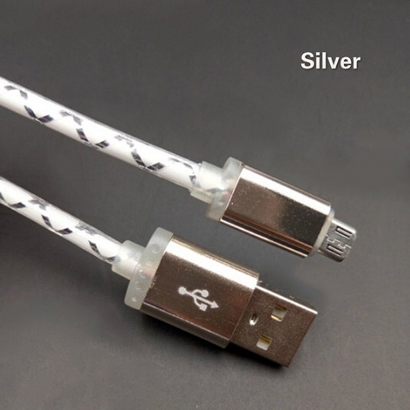 Micro USB Telefoon Kabel Zichtbare LED Flow Light Micro USB Opladen Data Sync Kabel voor Android Telefoon Universal Telefoon 1 m Kabels: silver