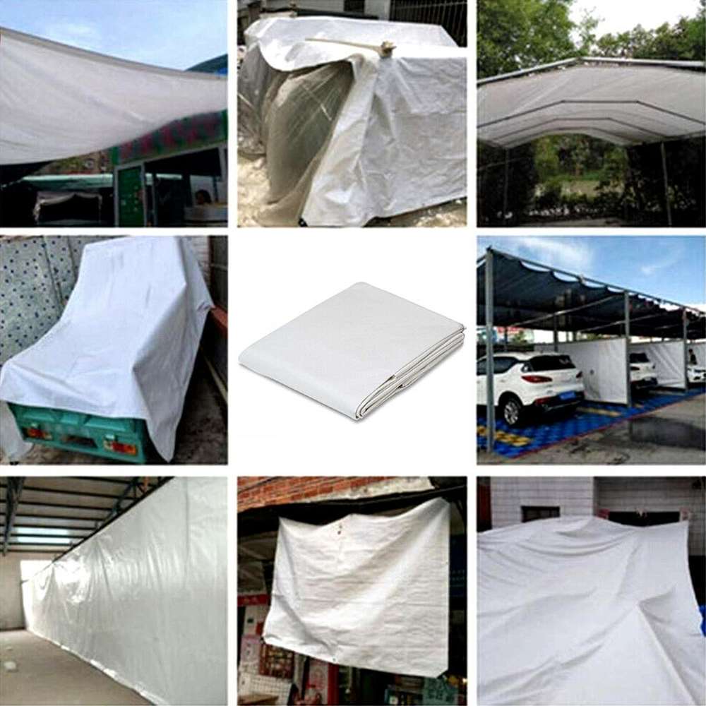 Hvid poly tarp vandtæt camping tarps dækplade anti-uv pe skygge båd bil dækning