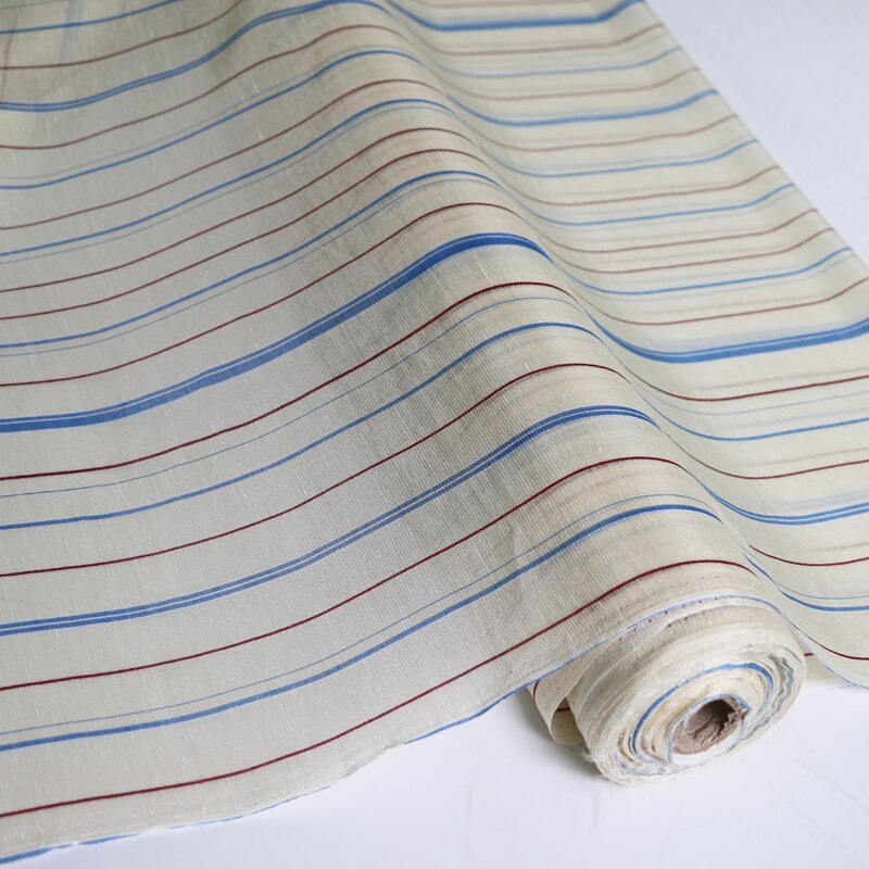 Tela Vintage de seda Natural para vestido, 50cm x 140cm, a rayas, azul: beige