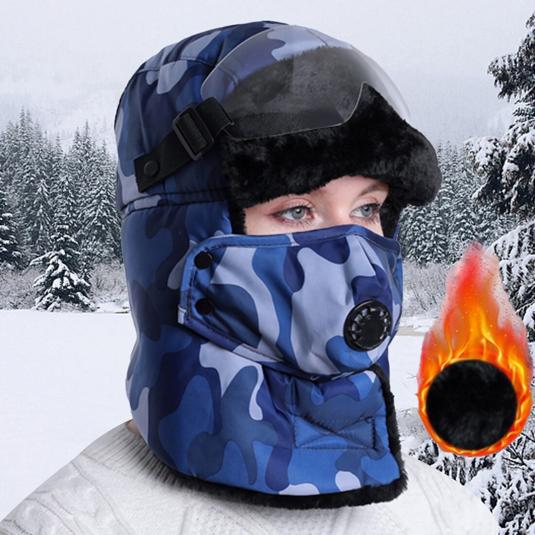 Unisex winter bomber hoed russisch leger masker zonnebril hoed dikke warme outdoor bomber waterdichte leifeng hoed: E778908