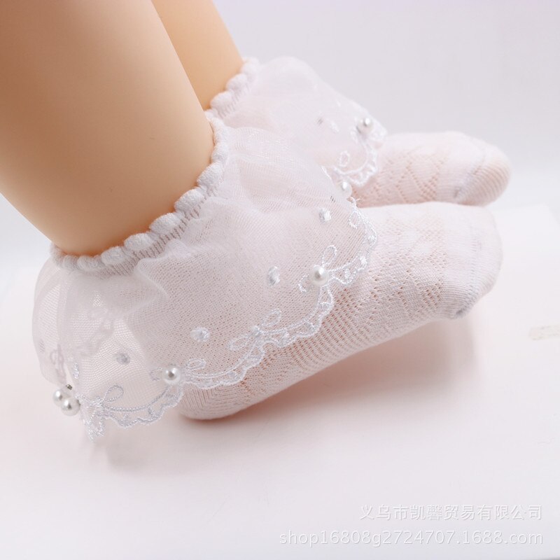 Baby Sokken Creatieve Mode Sokken Comfortabele Prinses Sokken Meisjes Gekamd Katoen Ruffle Stroken Trim Ankle Korte Sokken: White Socks / 12m