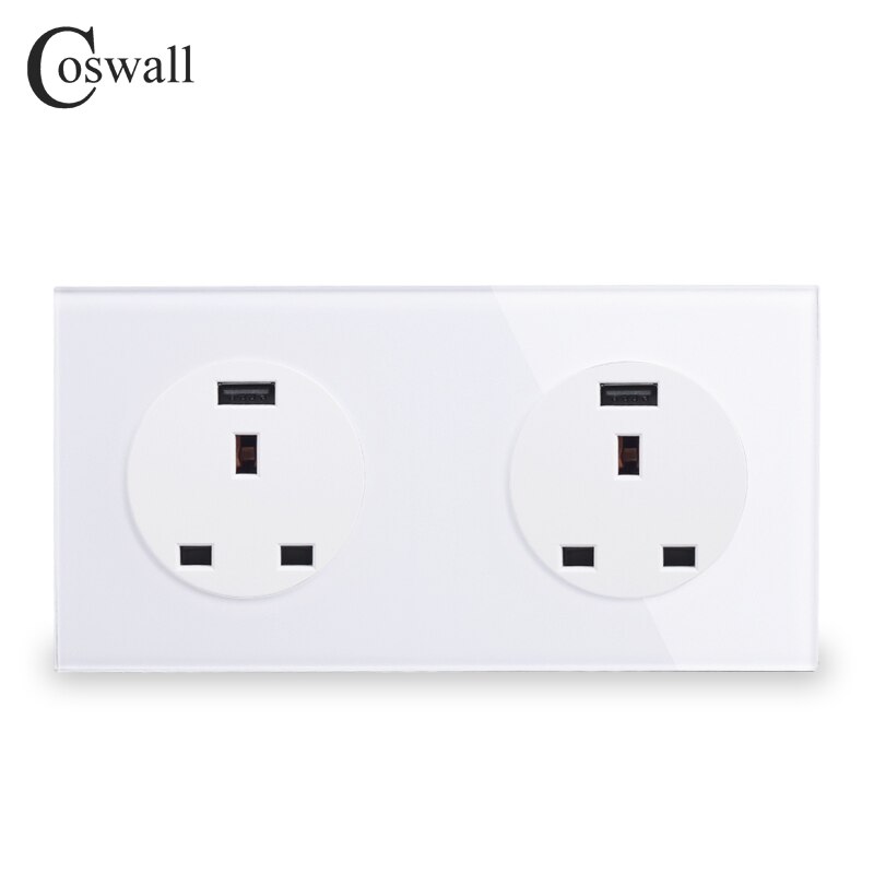 Coswall Crystal Glass Panel Dubbele 13A Stopcontact Uk Stopcontact Met Dual Usb Snel Opladen Poort 171Mm * 86Mm R11 Serie