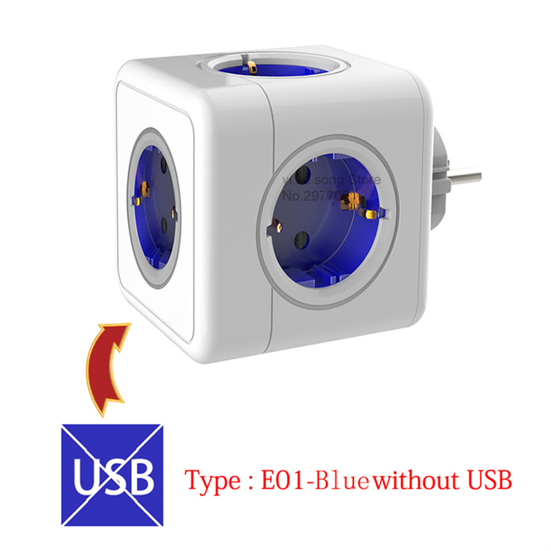 Multiprise européenne EU Powercube, 3680W, prises multiples, prises secteur, filtre réseau, USB 4, AC, maison, bureaux: bleu foncé