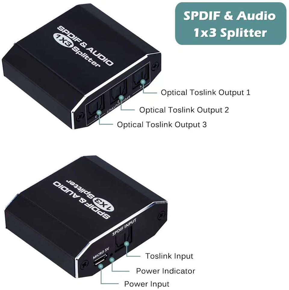Répartiteur Audio à Fiber optique numérique SPDIF Toslink 1 en 3 sorties 1x3 avec câble optique pour Dolby Digital DTS 5.1 PCM LPCM