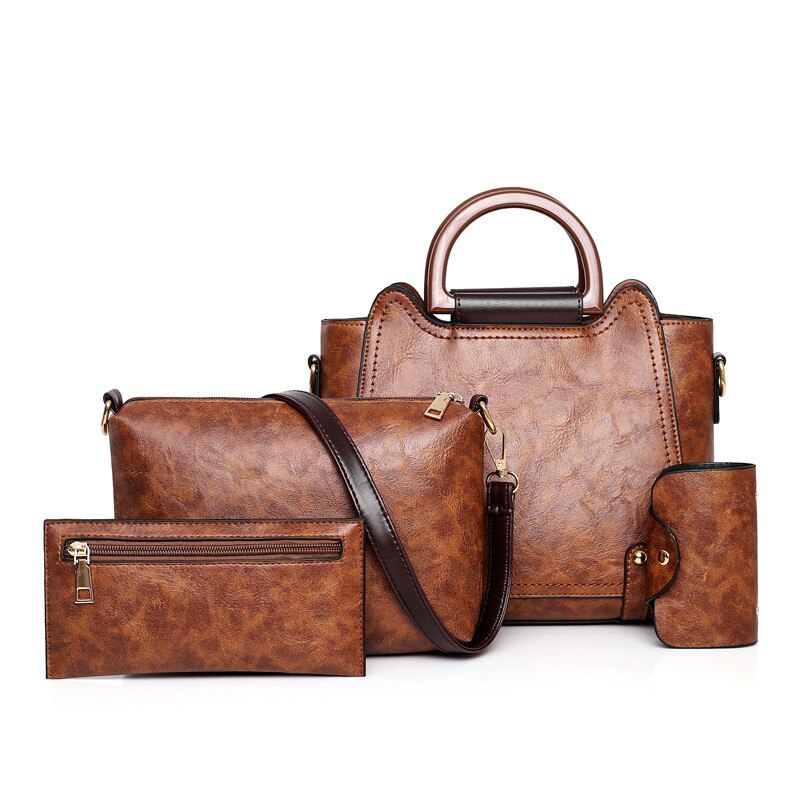 Stijl Vrouwen Handtas Eenvoudige Schoudertas Stijl Composiet Tassen Vrouwen Handtassen Dames Tassen 4 stks/set: brown