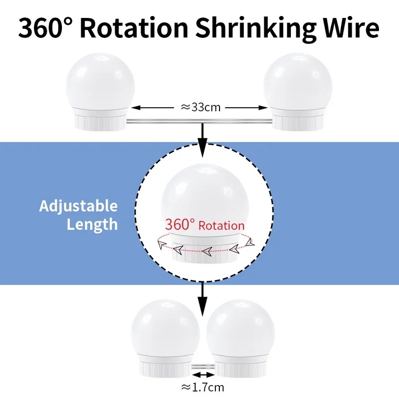 Makeup Mirror LED Light Bulbs USB 5V Bathroom Dressing Table Vanity Lights Hollywood Dressing Table Mirror Lighting