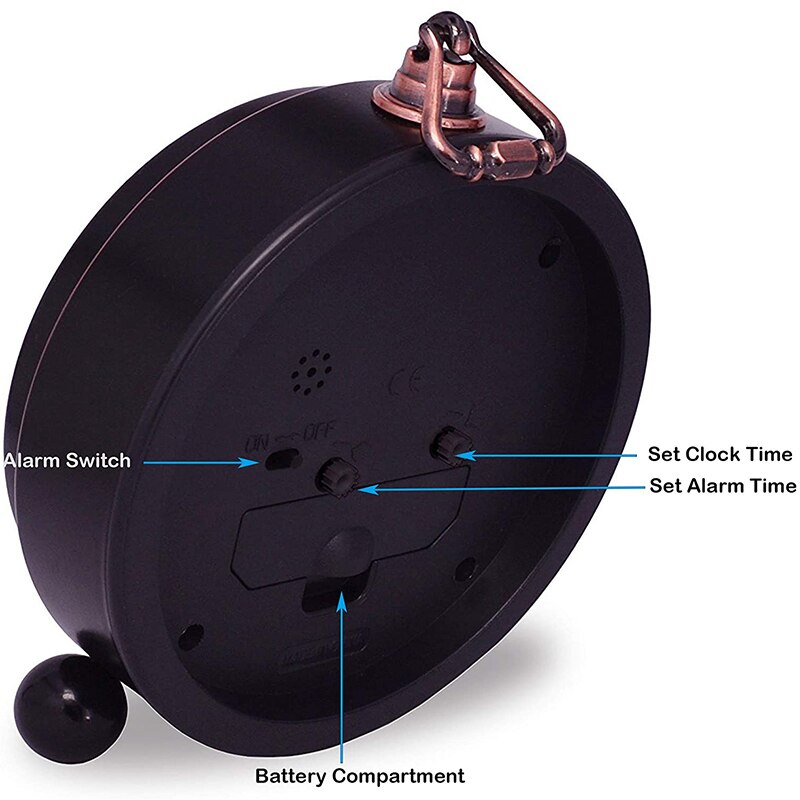 Desk Alarm Clock Battery Operated Loud Digita Alarm Clock Classic alarm clock retro metal silent clock (Tuscan Style)