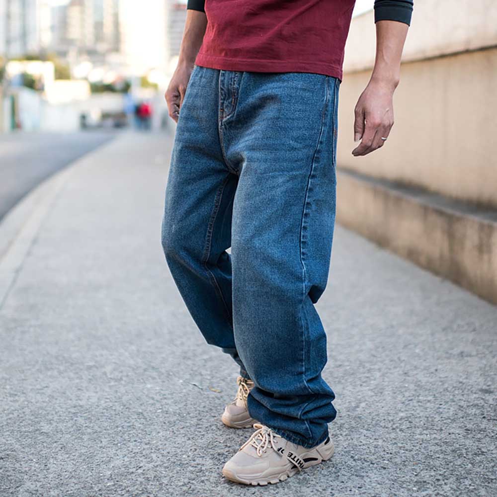 Harén de hip hop para hombres Casual Denim Pantalones suelto holgado Pantalones rectos azul de talla grande Streetwear Jeans ropa para hombres: 42
