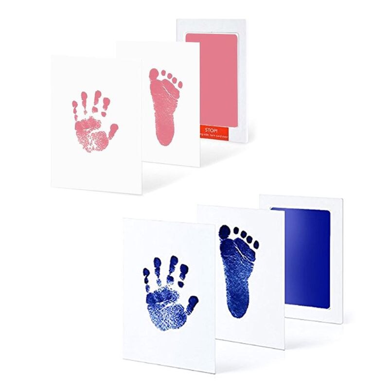 Baby håndaftryk fodaftryk blækpuder sæt kattekat hund poteudskrivning souvenir giftfri 090c: Lyserød blå