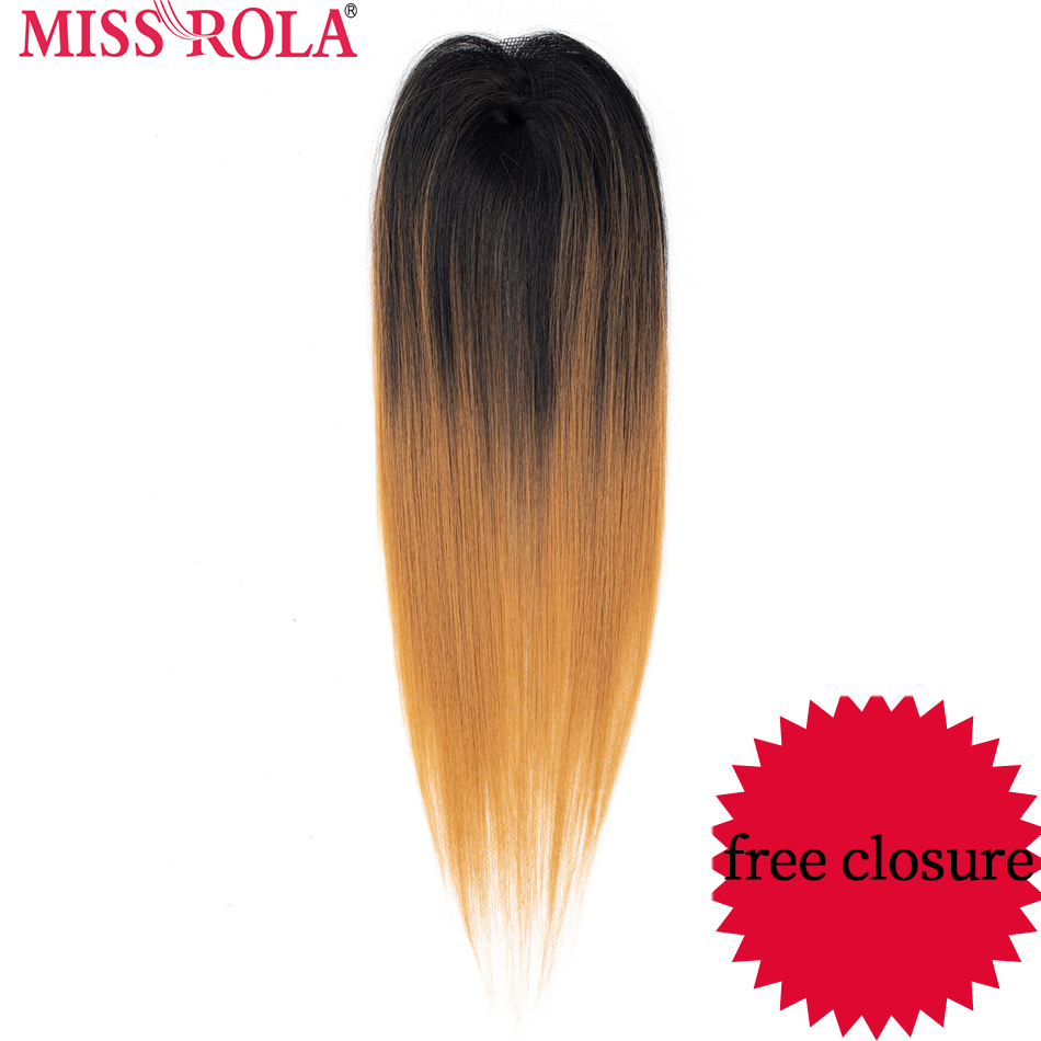 Miss Rola Synthetic Straight Hair Weft Ombre Colored Hair 8-14inch 4+1pcs/Pack 200g T1B/30 Weaving Bundles With Free Closure