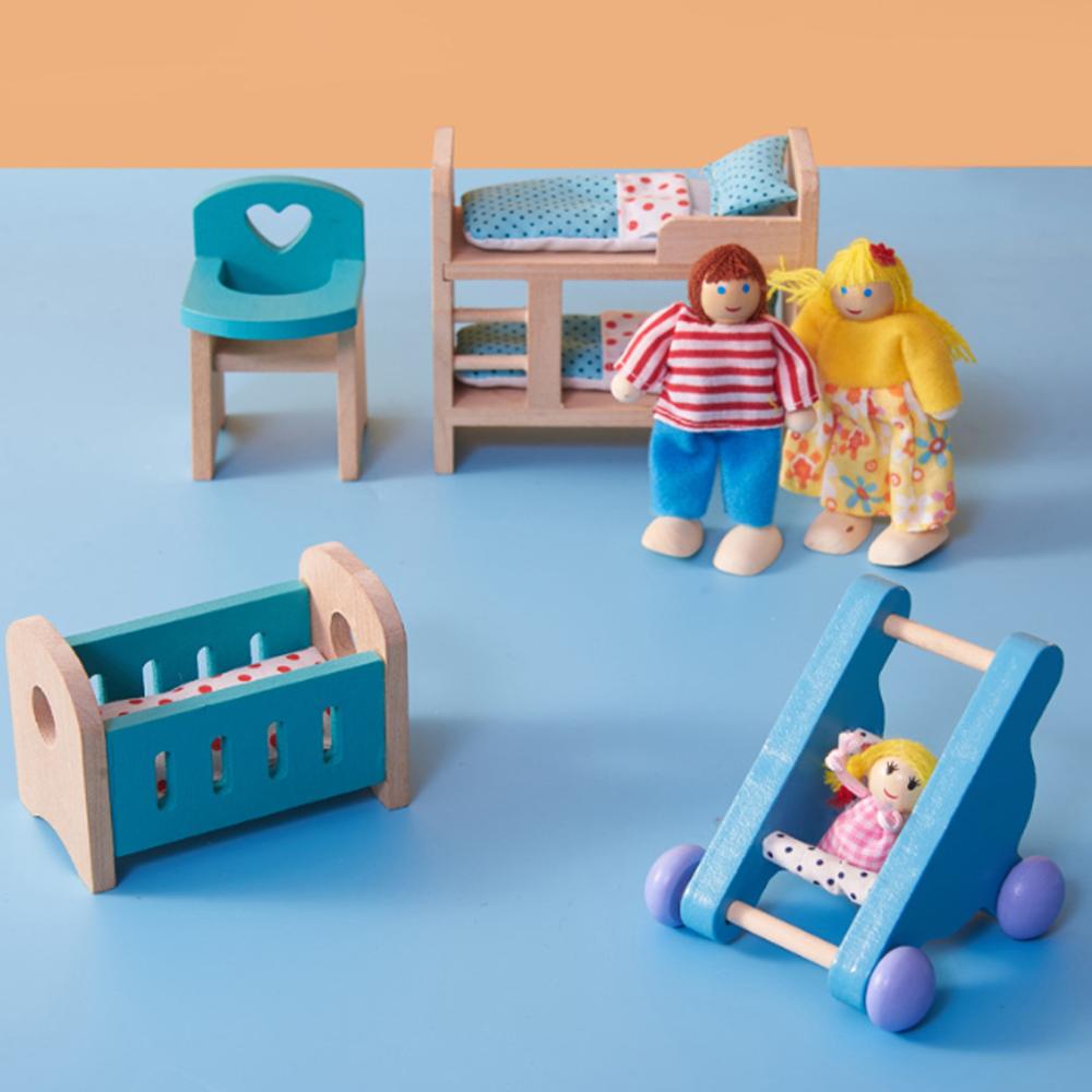 Giocattoli delicati in legno per mobili per case delle bambole Set in miniatura per bambini finta sale giochi accessori educativi per bambini: Kids room 3 dolls