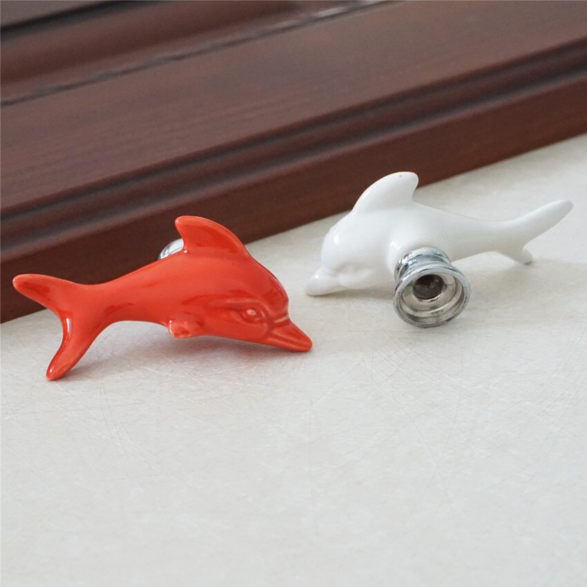 Colorful Dolphin Knobs Ceramic Drawer Knob Pulls Kids Dresser Handle Pull Kitchen Cabinet Door Knob Child Blue Green