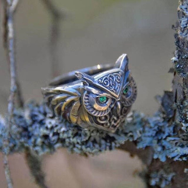 Retro grøn øjen ugle ring messing legering klassisk etnisk stil mænd og kvinder ring smykker
