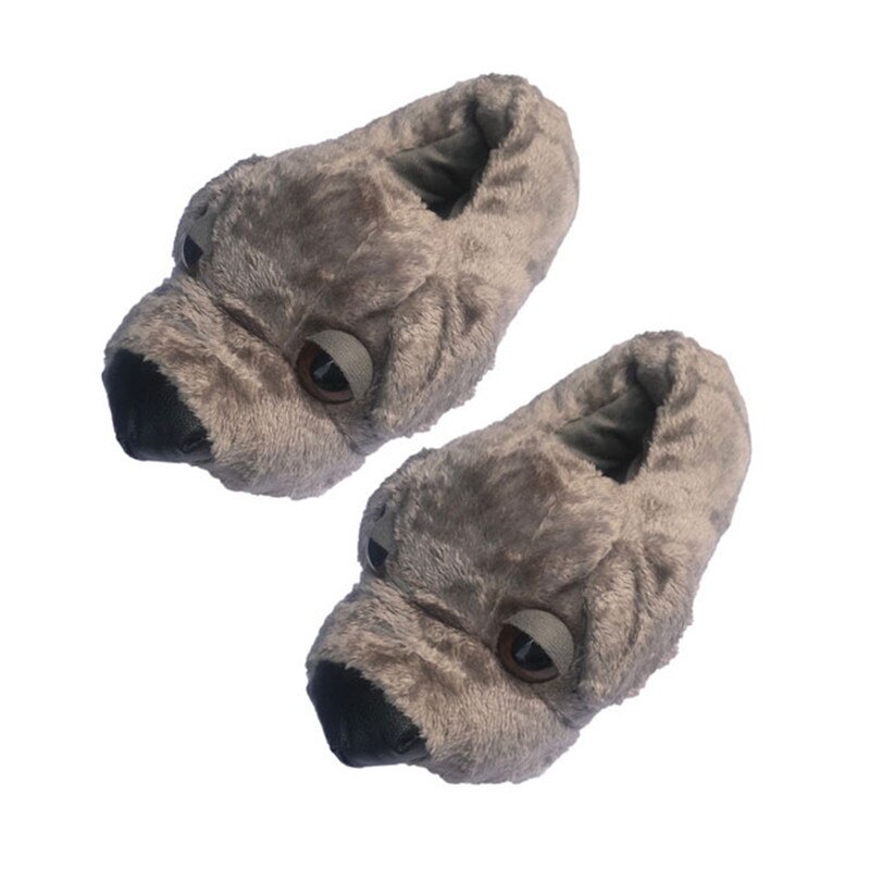 Hiver chaussons pour hommes , tricolore gros yeux chien mignon dessin animé grande tête coton pantoufles en peluche chien coton pantoufles