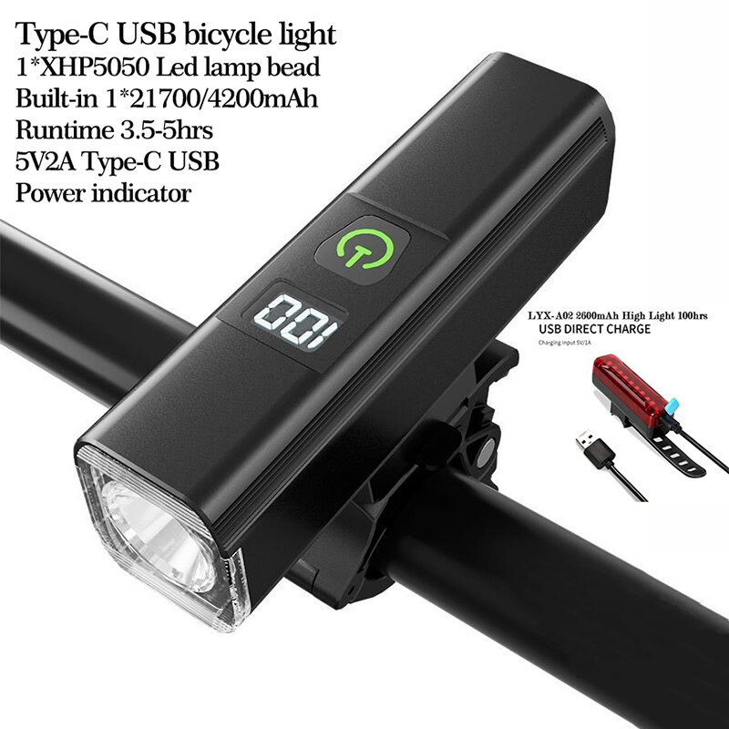 Type-C Usb Fiets Led Verlichting Ingebouwde 21700Mah 4200Mah Racefiets Lamp Waterdicht Mountain Cycle koplamp Rijden Accessoires: QB106-A02 100hrs