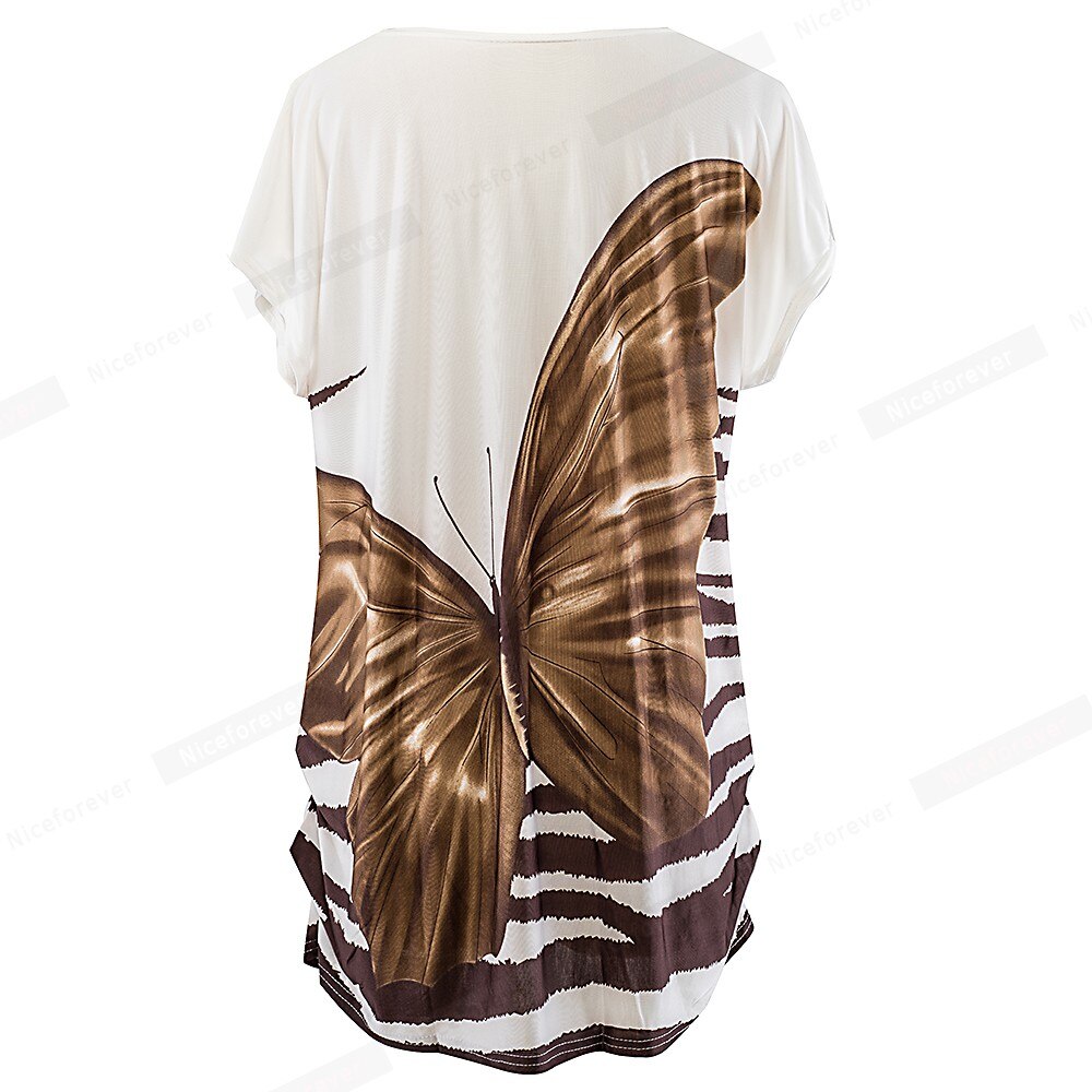 Nice-forever sommer sommerfugle striber printede afslappede kjoler shift løs dame kjole 182