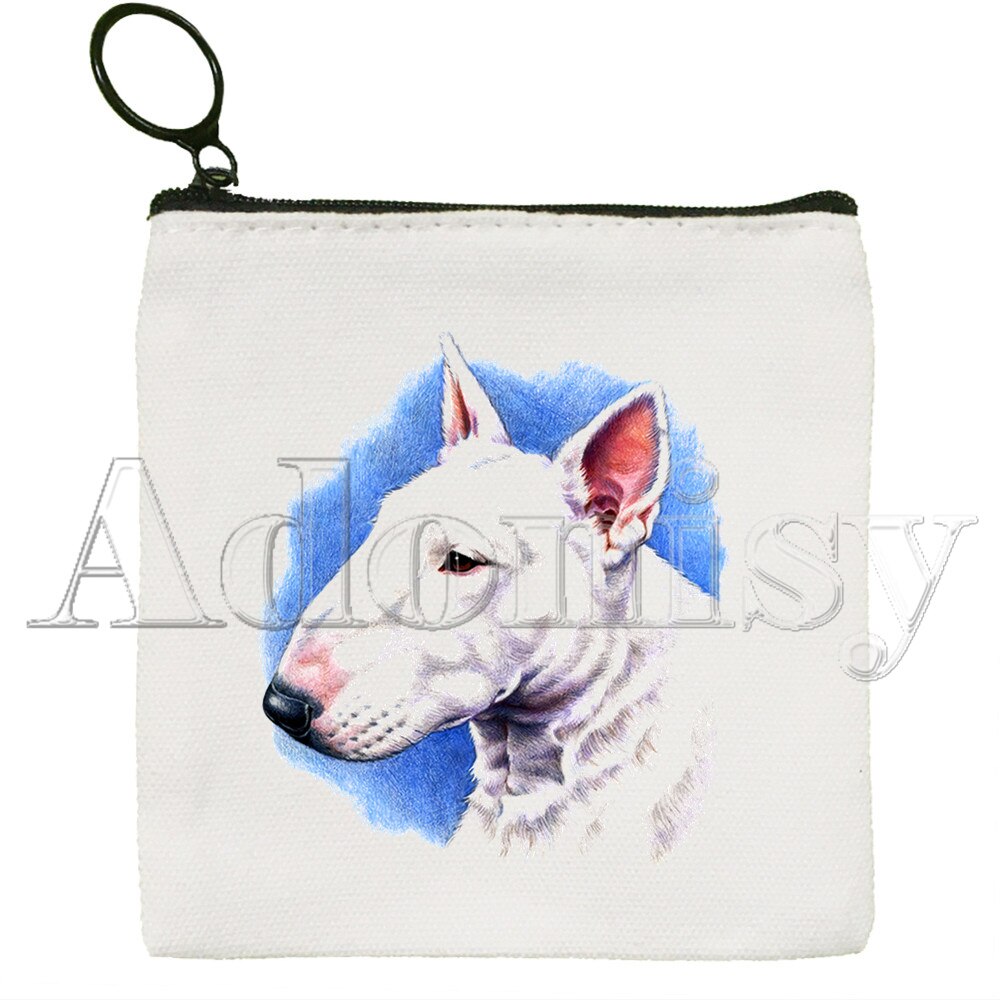 Bull Terrier borsa di tela borsa bianca pura, borsa con cerniera borsa portamonete pochette: Q