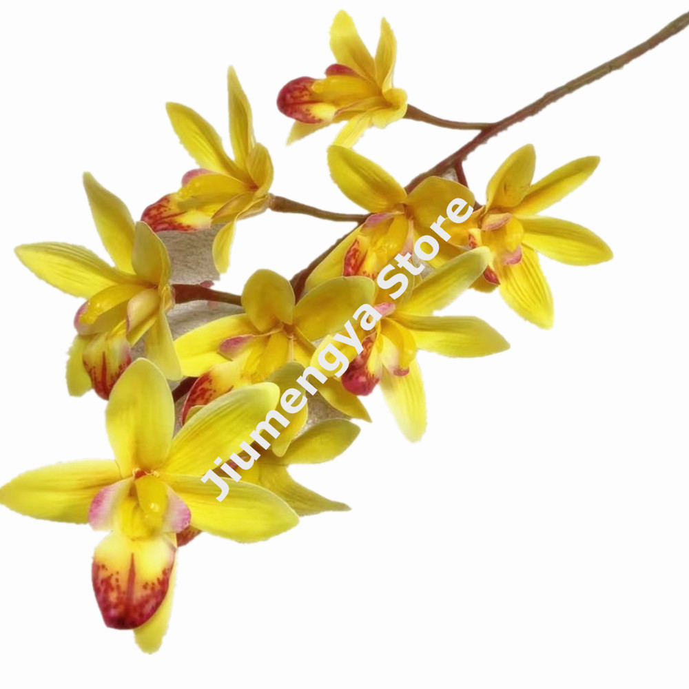 One Real Touch Cymbidium Orchid Flower Plant Artificial 9 Heads Phalaenopsis Orchis for Wedding Home Decorative Flowers: YELLOW