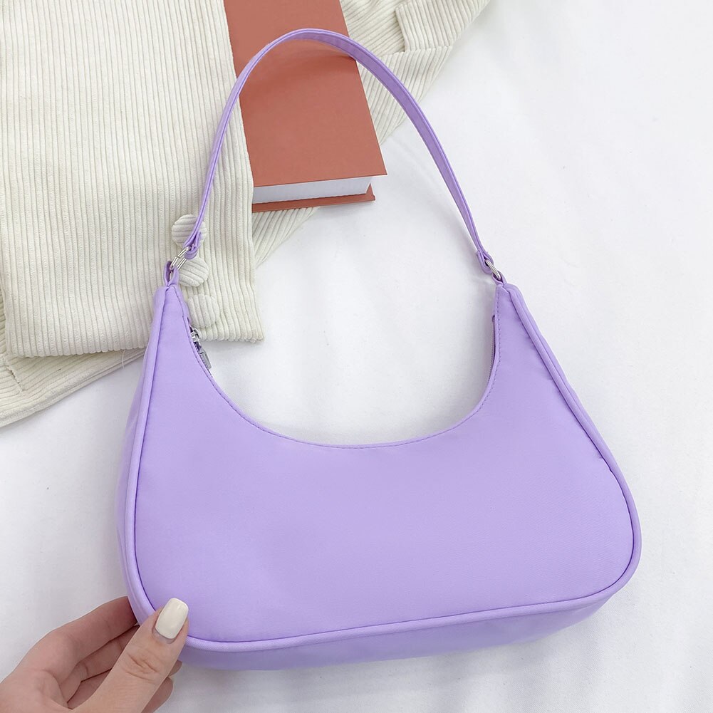 Mode Vrouwen Pure Kleur Schouder Onderarm Zwervers Zakken Casual Dames Rits Kleine Portemonnee Top-Handvat Handtas Voor Vrouwen trend: Paars