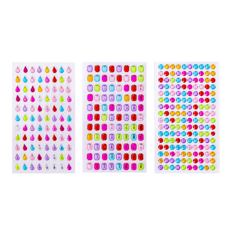 1-6Sheets 3D Gem Acrylic Crystal Stickers Kids DIY Decoration Self Adhesive Jewel Crafts Sparkly Rhinestone Stickers Girls: black