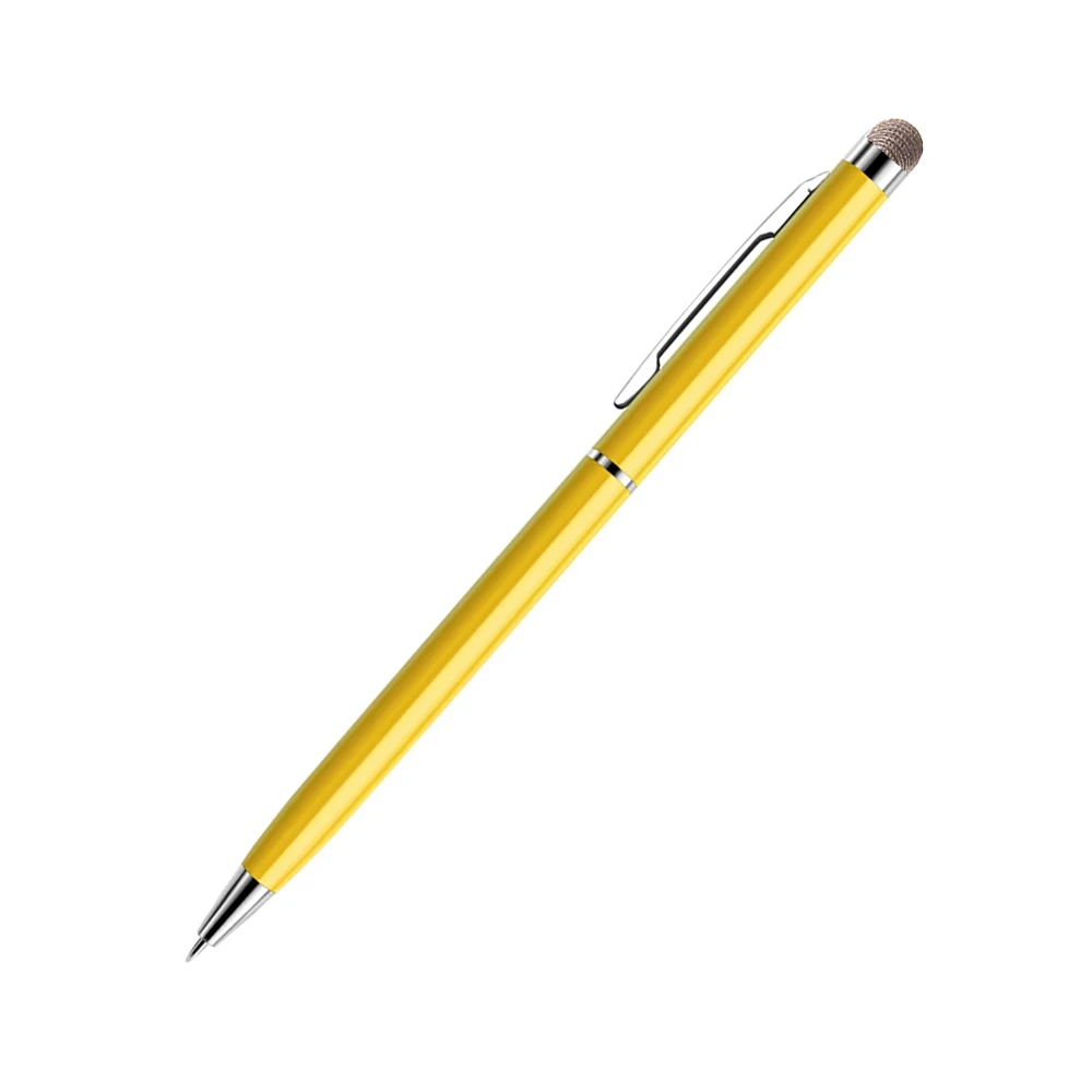 2 In 1 Mini Metal Capacitive Touch Screen Microfiber Stylus With Roller Ballpoint Pen For Apple iPad iPhone: Yellow / Blue