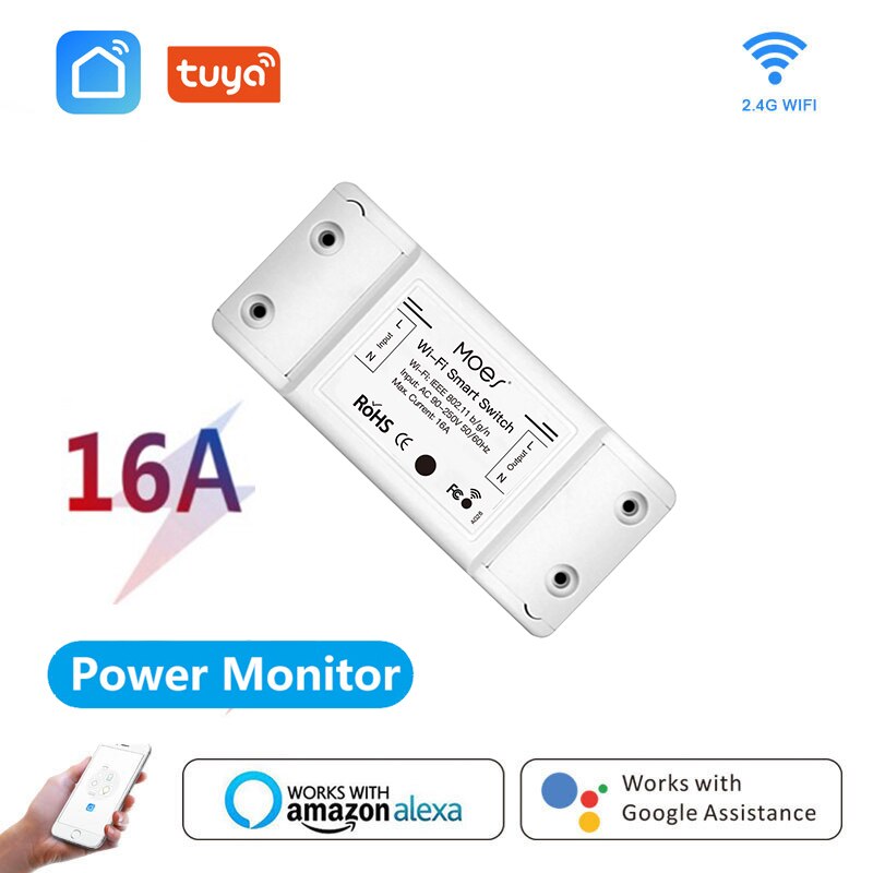 Tuya Wifi DIY Smart Switch Relay Module Power Monitor Tuya/Smart Life App Remote Control 16A Breaker Work With Alexa Google Home: 1PCS