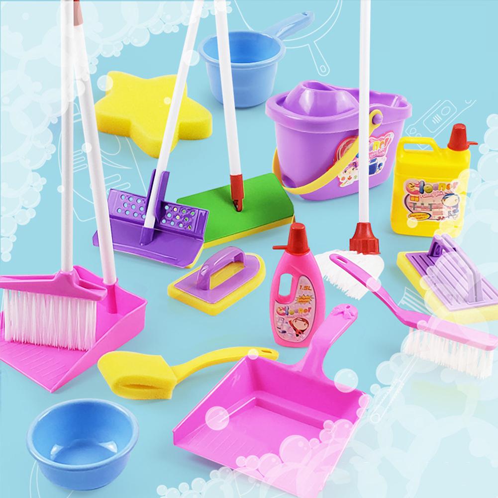 Cepillo recogedor de escoba simulada para niños, juego de herramientas de limpieza para niños pequeños, accesorios de limpieza