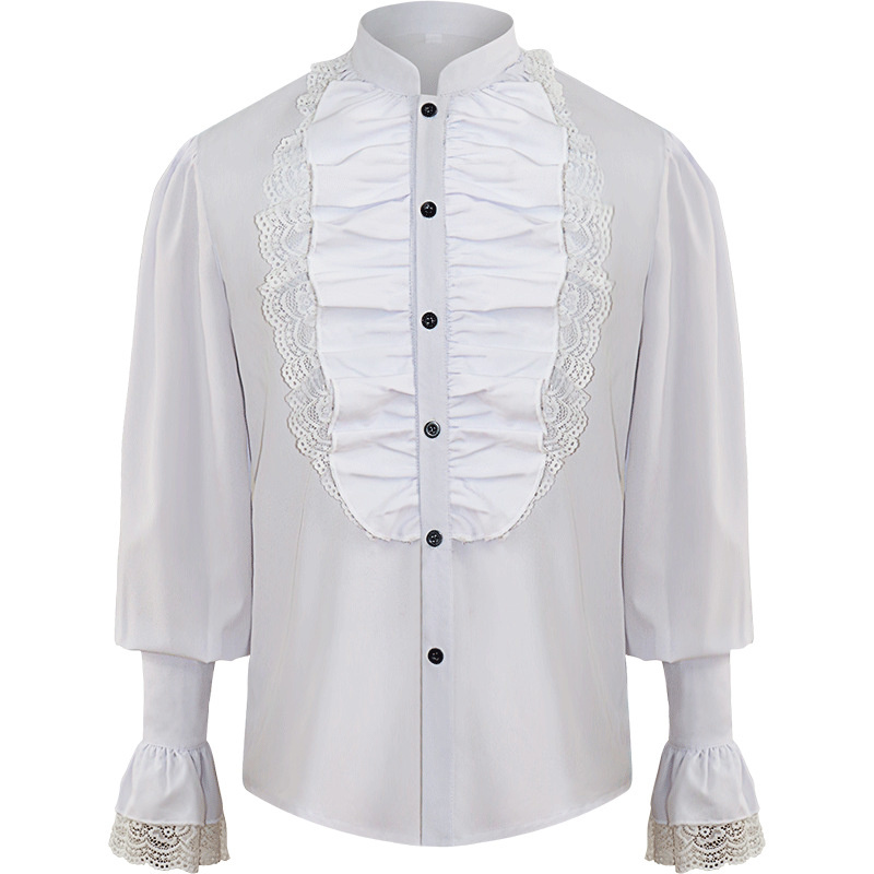SYUHGFA-camisa pirata para hombre, ropa de vampiro, renacentista, Victoriano, Steampunk, gótico, con volantes, Medieval, Cosplay, Tops: White / L