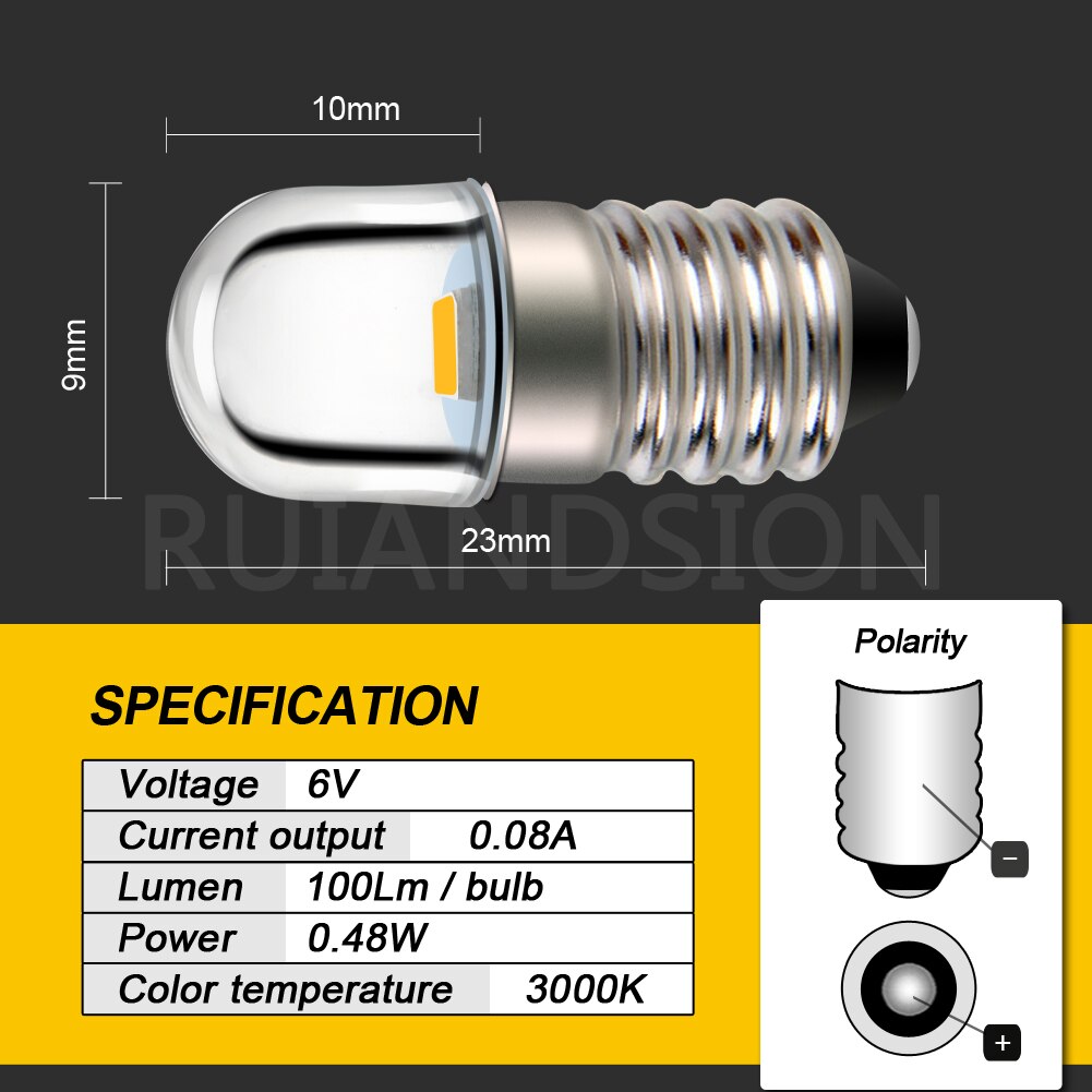 2pcs Warm white E10 3V 6V 12V 0.08A 0.96W Miniature Screw Base Instrument LED Light Bulb Lamp Flashlight Torch DIY Work Light