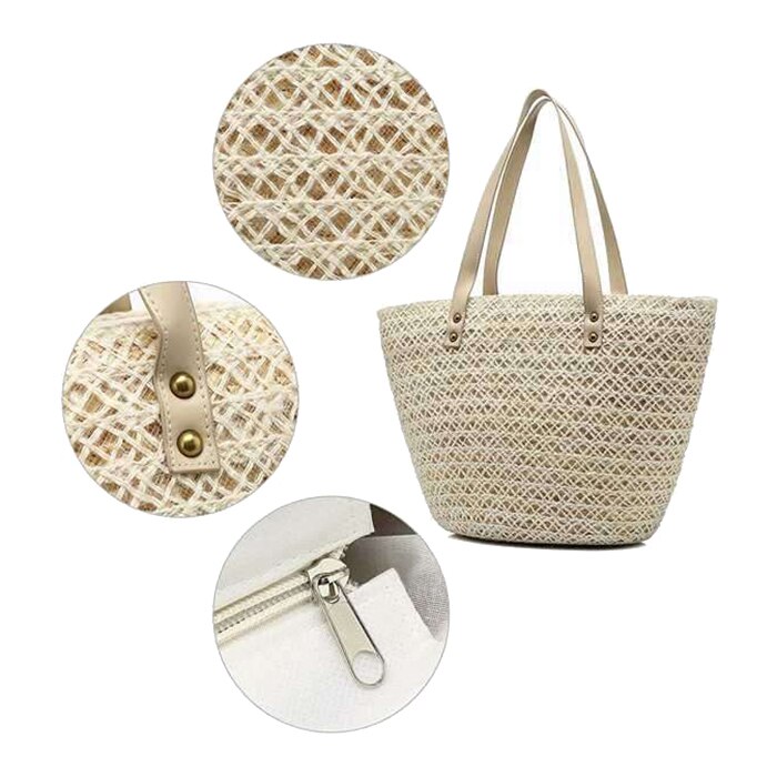 Bege lazer borla palha saco rattan feminino bolsa de ombro grande capacidade bolsa