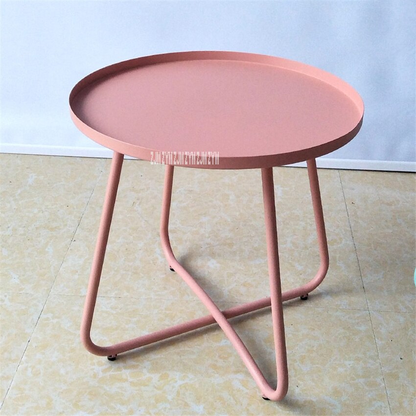 HRCC027 Simple Modern Living Room Metal Tea Table Balcony Carbon Steel Sofa Side Table Bedside Small Storage Round Coffee Table: Pink