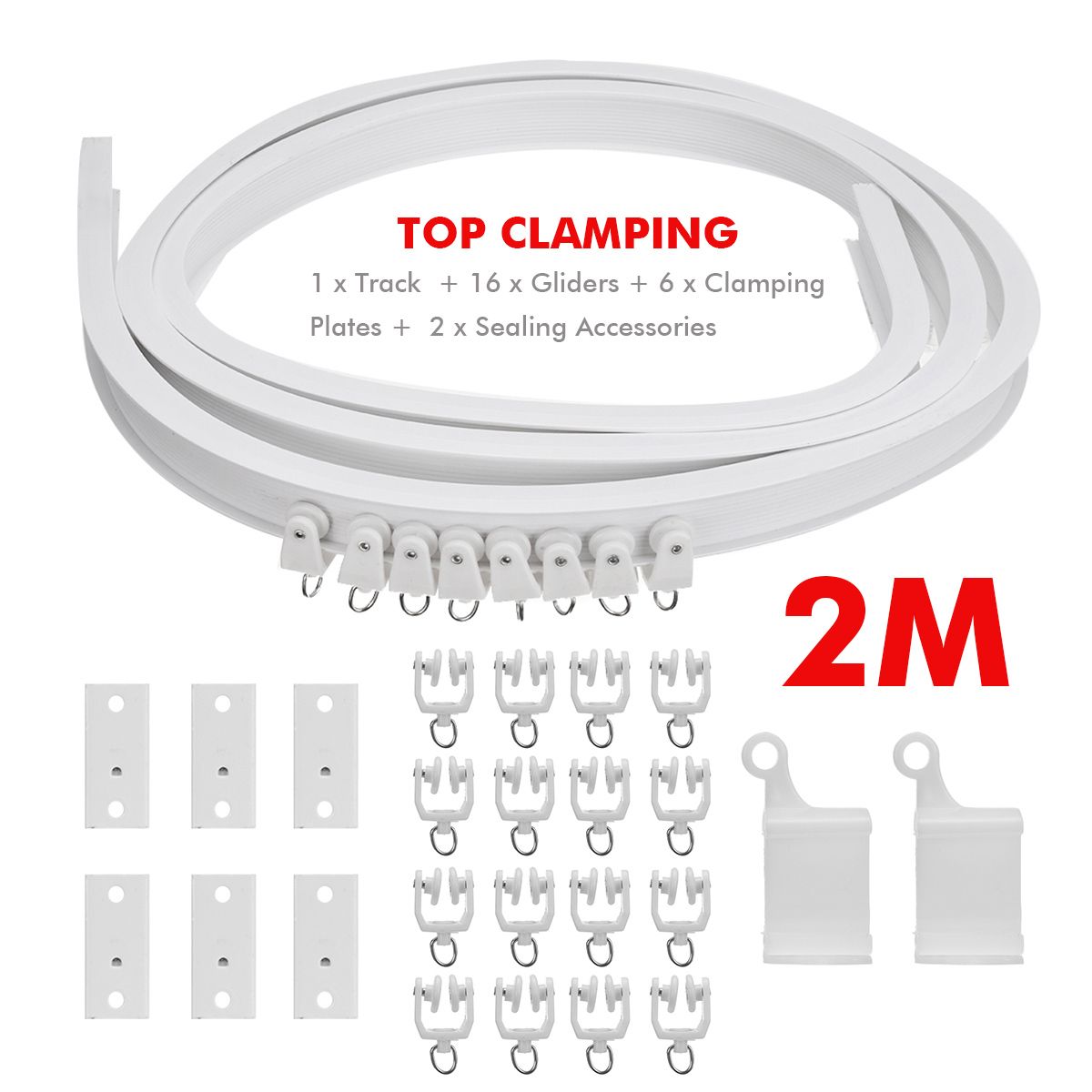 Cortina de techo Flexible, deslizador de riel de ventana, abrazadera lateral superior, accesorios de decoración del hogar, blanco, 2M/3M/4M/5M/6M: 2M Top Clamping