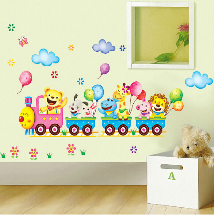 Safari dyr tog veggklistremerker barnehage dekor baby barn kunst veggmaleri flyttbar