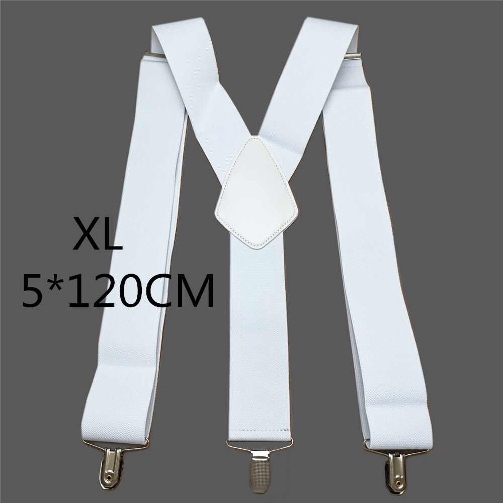 Bretelles en cuir élastique pour hommes, clips de protection, croisé dans le dos, pantalon de travail, grande taille, 50mm de largeur: White-120cm