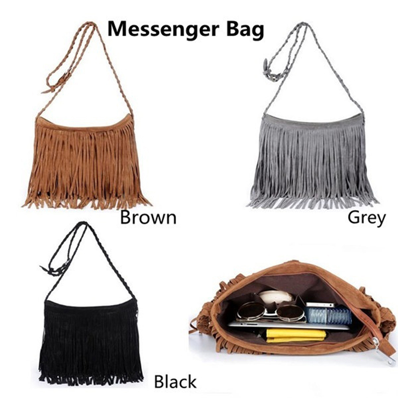 Nouvelle dames sacs à main solide gommage fausse fourrure femmes tendance bandoulière gland daim frange messager sacs à bandoulière